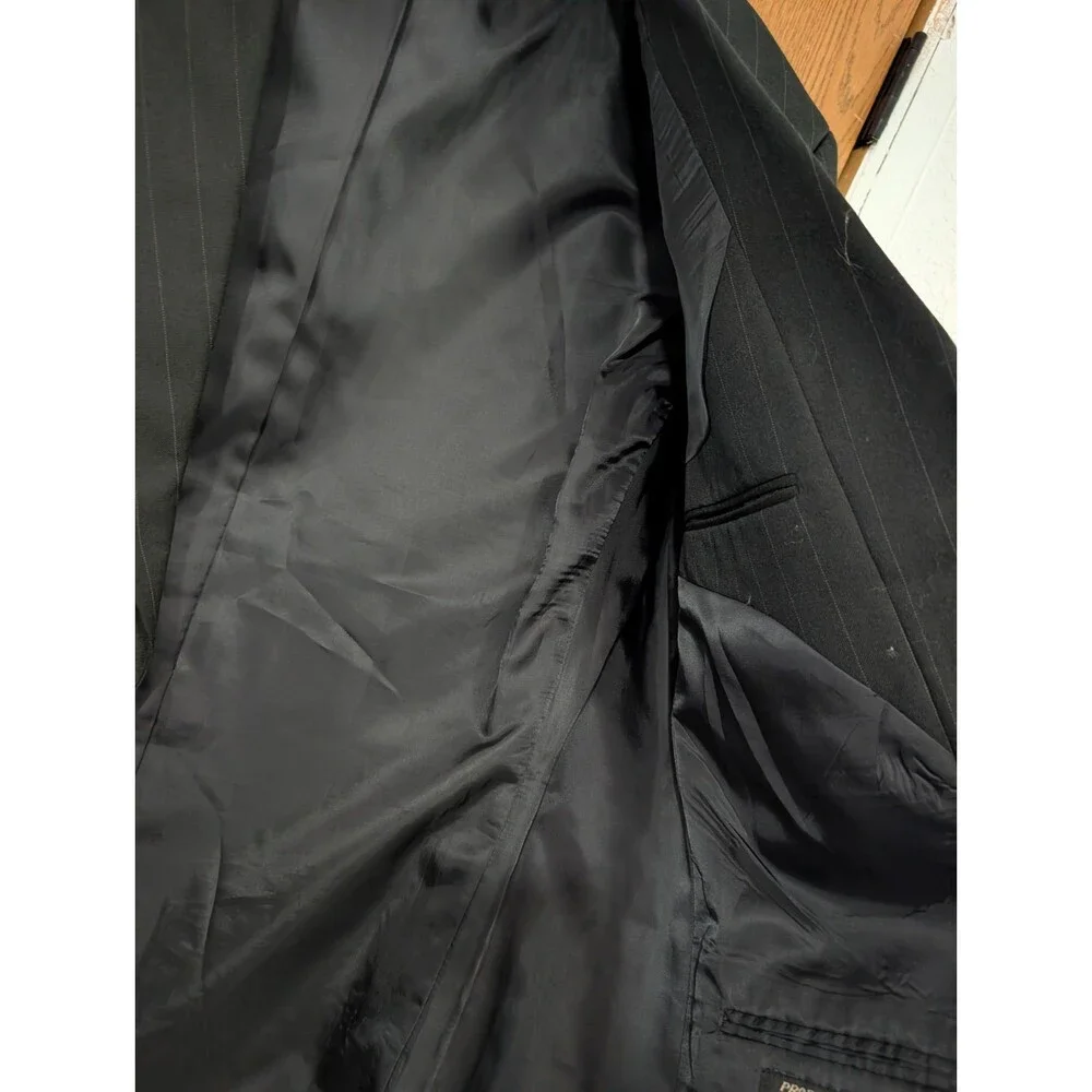 Vintage Petrocelli Black Stripe Wool Blend Men Blazer Sport Coat Jacket sz 42 R